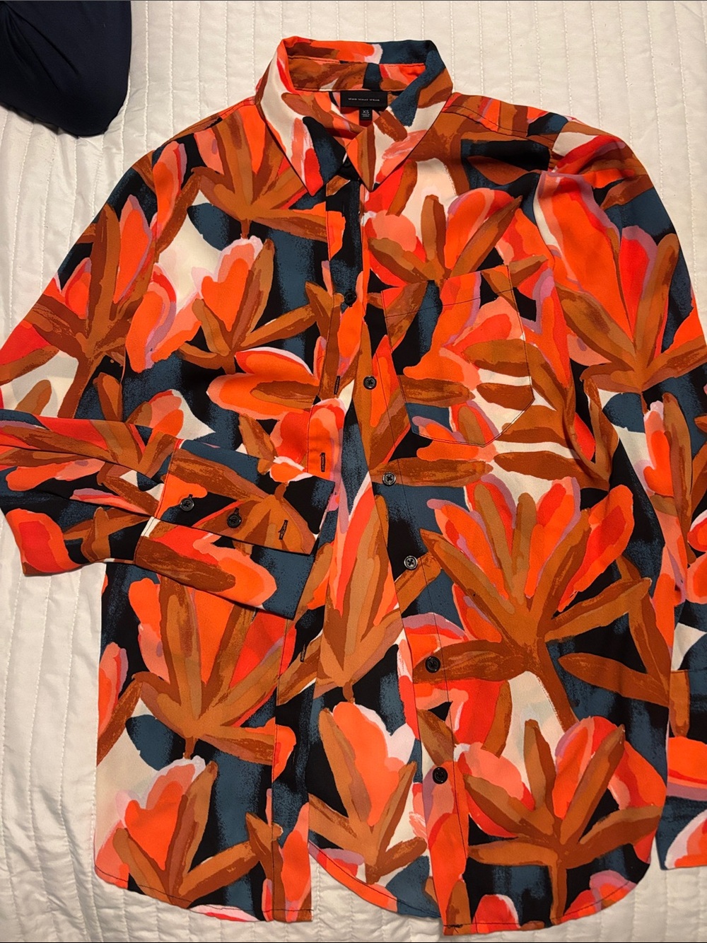 Womens *WHO WHAT WEAR*Bold Orange Floral Button-Up Shirt